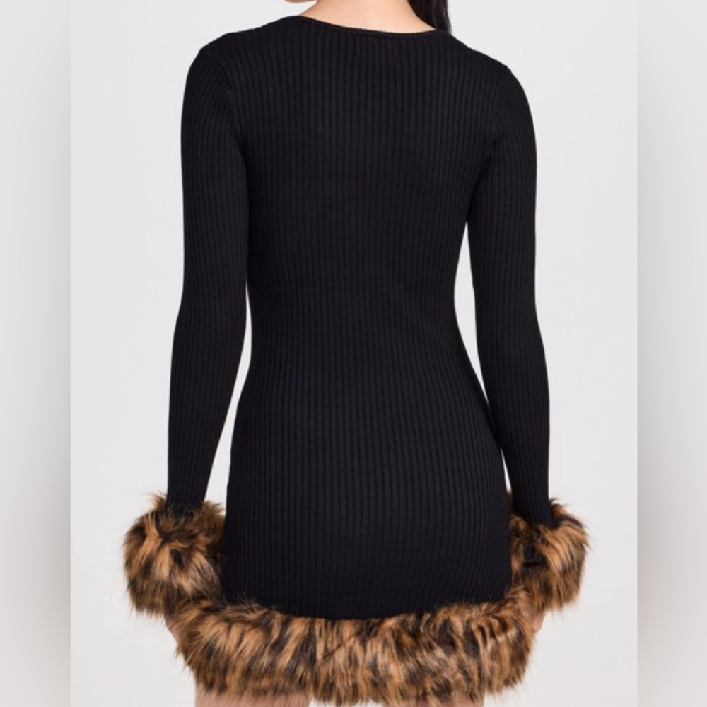 Show Me Your MuMu Black Dress with Faux Fur Accents - Picture 4 of 4